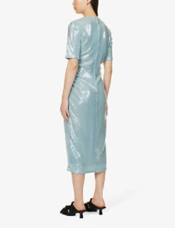 Ganni Short-sleeved Sequin-embellished Recycled-polyester Midi Dress -Ted Bakee Clothing Shop R04152922 ICEWATER ALT03