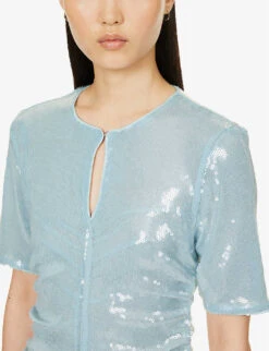 Ganni Short-sleeved Sequin-embellished Recycled-polyester Midi Dress -Ted Bakee Clothing Shop R04152922 ICEWATER ALT04