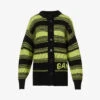 Ganni Logo-knit Striped Organic-wool Cardigan