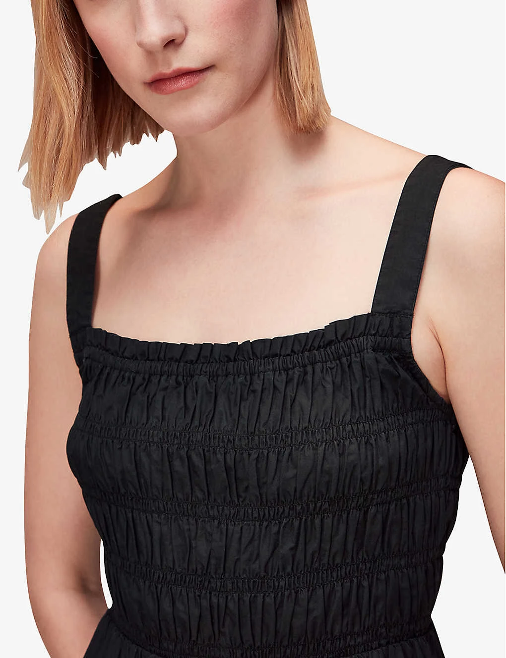 Whistles Greta Shirred-bodice Ruched Cotton-poplin Midi Dress 5 Whistles Greta Shirred-bodice Ruched Cotton-poplin Midi Dress - Image 5