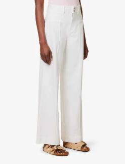 Paige Harper Wide-leg High-rise Cotton-blend Jeans -Ted Bakee Clothing Shop R04153160 BOSSWHITE ALT02