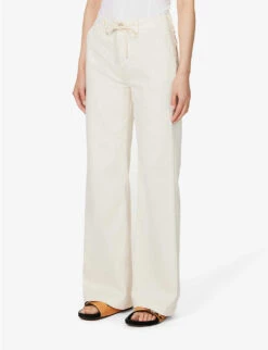 Paige Carly Wide-leg Mid-rise Cotton-blend Trousers -Ted Bakee Clothing Shop R04153168 QUARTZSAND ALT02