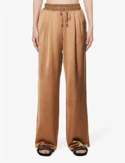 Paige Tinesia Straight-leg Mid-rise Satin Trousers -Ted Bakee Clothing Shop R04153196 CAMEL ALT02