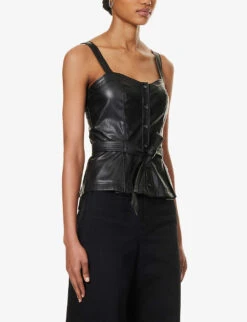 Paige Indeya Sweetheart-neckline Faux-leather Top -Ted Bakee Clothing Shop R04153215 BLACK ALT02