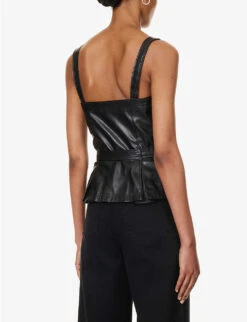 Paige Indeya Sweetheart-neckline Faux-leather Top -Ted Bakee Clothing Shop R04153215 BLACK ALT03