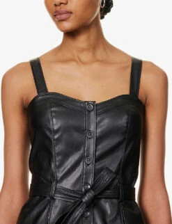 Paige Indeya Sweetheart-neckline Faux-leather Top -Ted Bakee Clothing Shop R04153215 BLACK ALT04