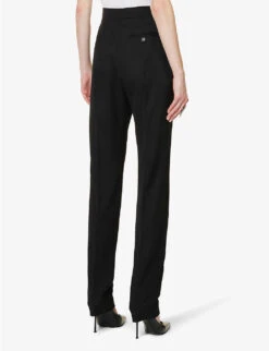 Alexander McQueen Zip-embellished Straight-leg Mid-rise Wool Trousers -Ted Bakee Clothing Shop R04153260 BLACK ALT03