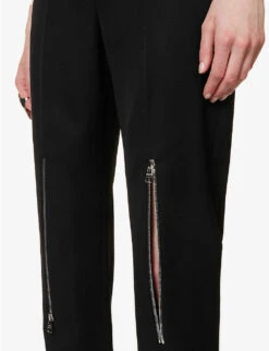 Alexander McQueen Zip-embellished Straight-leg Mid-rise Wool Trousers -Ted Bakee Clothing Shop R04153260 BLACK ALT04