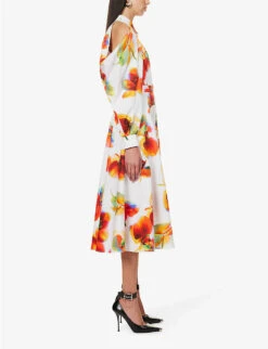 Alexander McQueen Slash Floral-pattern Cotton Maxi Dress -Ted Bakee Clothing Shop R04153268 OPTICALWHITE ALT02