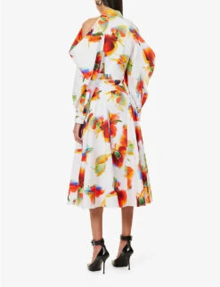 Alexander McQueen Slash Floral-pattern Cotton Maxi Dress -Ted Bakee Clothing Shop R04153268 OPTICALWHITE ALT03