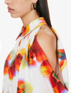 Alexander McQueen Slash Floral-pattern Cotton Maxi Dress -Ted Bakee Clothing Shop R04153268 OPTICALWHITE ALT04