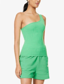 Logo-embroidered One-shoulder Stretch-cotton Top -Ted Bakee Clothing Shop R04153632 KELLYGREEN ALT02