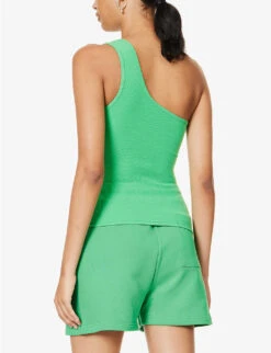 Logo-embroidered One-shoulder Stretch-cotton Top -Ted Bakee Clothing Shop R04153632 KELLYGREEN ALT03