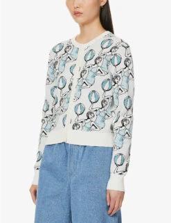 Graphic-print Scoop-neck Knitted Cardigan -Ted Bakee Clothing Shop R04153709 MULTICODESIGN ALT02