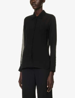 Max Mara Manche Sheer Regular-fit Silk Shirt -Ted Bakee Clothing Shop R04156229 BLACK ALT02