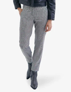 Ikks Houndstooth Slim-leg Mid-rise Stretch-polyester-blend Trousers -Ted Bakee Clothing Shop R04156339 BLACK ALT02