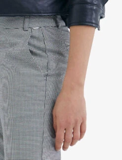Ikks Houndstooth Slim-leg Mid-rise Stretch-polyester-blend Trousers -Ted Bakee Clothing Shop R04156339 BLACK ALT04