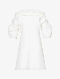 Jil Sander Puff-sleeve Cowl-neck Linen-blend Midi Dress