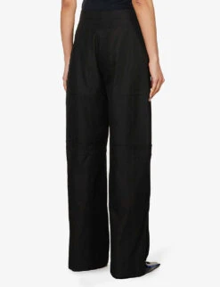 Jil Sander Wide-leg Mid-rise Cotton-blend Trousers -Ted Bakee Clothing Shop R04156567 BLACK ALT03
