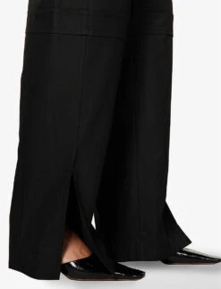 Jil Sander Wide-leg Mid-rise Cotton-blend Trousers -Ted Bakee Clothing Shop R04156567 BLACK ALT04