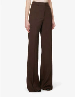 Sportmax Hangar Wide-leg Mid-rise Wool Trousers -Ted Bakee Clothing Shop R04158873 CHOCOLATE ALT02
