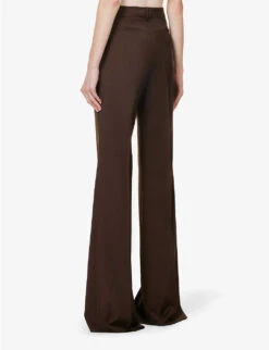 Sportmax Hangar Wide-leg Mid-rise Wool Trousers -Ted Bakee Clothing Shop R04158873 CHOCOLATE ALT03