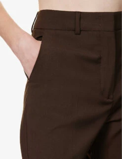 Sportmax Hangar Wide-leg Mid-rise Wool Trousers -Ted Bakee Clothing Shop R04158873 CHOCOLATE ALT04