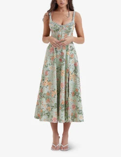 Sabrina Floral-print Cotton-blend Midi Dress 7 Sabrina Floral-print Cotton-blend Midi Dress -Ted Bakee Clothing Shop R04159571 LIGHTJADE ALT02