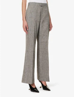 Bottega Veneta Regular-fit Bootcut-leg Mid-rise Silk-blend Trousers -Ted Bakee Clothing Shop R04159947 BROWNWHITEBLUE ALT02