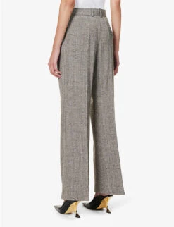 Bottega Veneta Regular-fit Bootcut-leg Mid-rise Silk-blend Trousers -Ted Bakee Clothing Shop R04159947 BROWNWHITEBLUE ALT03