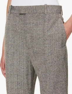 Bottega Veneta Regular-fit Bootcut-leg Mid-rise Silk-blend Trousers -Ted Bakee Clothing Shop R04159947 BROWNWHITEBLUE ALT04