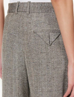 Bottega Veneta Regular-fit Bootcut-leg Mid-rise Silk-blend Trousers -Ted Bakee Clothing Shop R04159947 BROWNWHITEBLUE ALT05