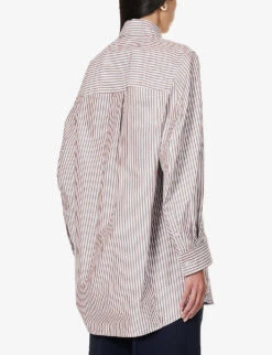 Bottega Veneta Striped Relaxed-fit Cotton Shirt -Ted Bakee Clothing Shop R04159956 CAMELDARKBROWN ALT03