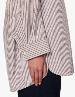 Bottega Veneta Striped Relaxed-fit Cotton Shirt -Ted Bakee Clothing Shop R04159956 CAMELDARKBROWN ALT05