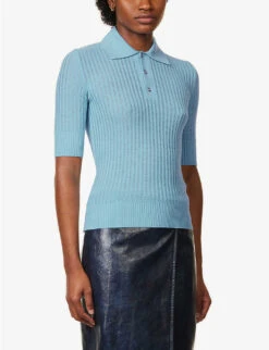 Bottega Veneta Collar Short-sleeve Wool Top -Ted Bakee Clothing Shop R04159963 DUSK ALT02