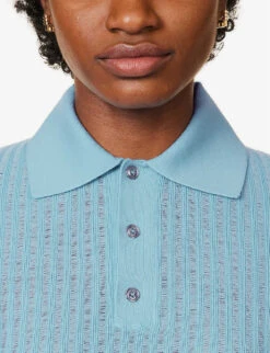 Bottega Veneta Collar Short-sleeve Wool Top -Ted Bakee Clothing Shop R04159963 DUSK ALT04