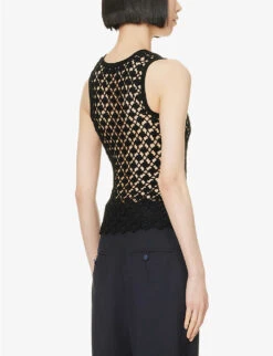 Scallop-trim Semi-sheer Knitted Top 8 Scallop-trim Semi-sheer Knitted Top -Ted Bakee Clothing Shop R04160120 BLACK ALT03