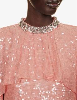 Erdem Rhinestone-embellished Flared-hem Woven Maxi Dress 9 Erdem Rhinestone-embellished Flared-hem Woven Maxi Dress -Ted Bakee Clothing Shop R04160735 PINK ALT04