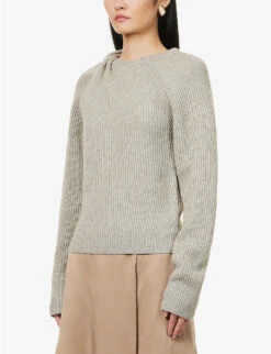 STELLA MCCARTNEY Twisted-panel Round-neck Cashmere-blend Jumper -Ted Bakee Clothing Shop R04160789 PEWTER ALT02