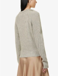 STELLA MCCARTNEY Twisted-panel Round-neck Cashmere-blend Jumper -Ted Bakee Clothing Shop R04160789 PEWTER ALT03