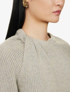STELLA MCCARTNEY Twisted-panel Round-neck Cashmere-blend Jumper -Ted Bakee Clothing Shop R04160789 PEWTER ALT04
