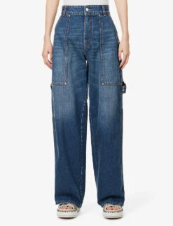 STELLA MCCARTNEY Brand-patch Contrast-stitch Wide-leg Mid-rise Jeans -Ted Bakee Clothing Shop R04160793 DARKBLUE ALT03