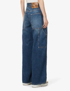 STELLA MCCARTNEY Brand-patch Contrast-stitch Wide-leg Mid-rise Jeans -Ted Bakee Clothing Shop R04160793 DARKBLUE ALT04