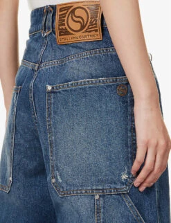 STELLA MCCARTNEY Brand-patch Contrast-stitch Wide-leg Mid-rise Jeans -Ted Bakee Clothing Shop R04160793 DARKBLUE ALT05