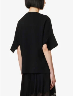 STELLA MCCARTNEY Compact Knit Dipped-hem Knitted Top -Ted Bakee Clothing Shop R04160805 BLACK ALT03