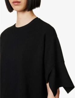 STELLA MCCARTNEY Compact Knit Dipped-hem Knitted Top -Ted Bakee Clothing Shop R04160805 BLACK ALT04