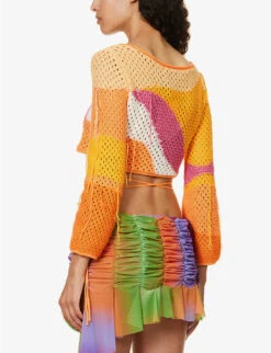 Pompelmo Colour-blocked Cropped Relaxed-fit Cotton-blend Knitted Top -Ted Bakee Clothing Shop R04161064 MULTI ALT03