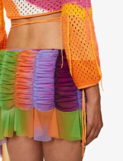 Pompelmo Colour-blocked Cropped Relaxed-fit Cotton-blend Knitted Top -Ted Bakee Clothing Shop R04161064 MULTI ALT04