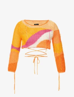 Pompelmo Colour-blocked Cropped Relaxed-fit Cotton-blend Knitted Top