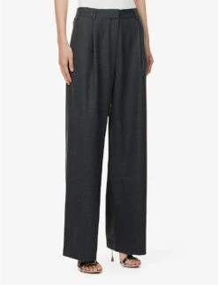 BEC + BRIDGE Jamie Wide-leg Mid-rise Wool-blend Trousers -Ted Bakee Clothing Shop R04161128 CHARCOAL ALT02